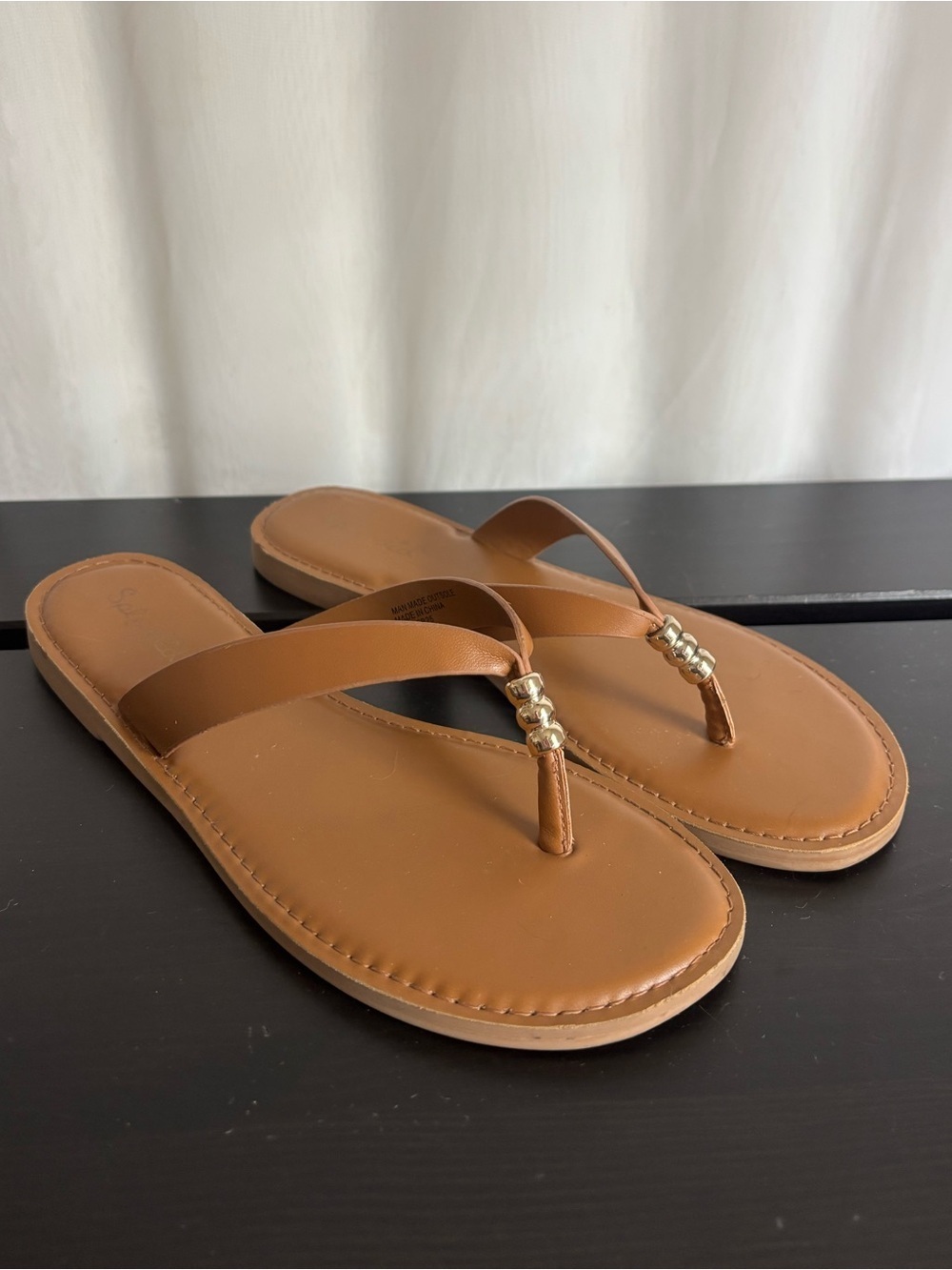 Splendid Tan Beaded Thong Sandals – Size 8M – Neutral Flip Flops